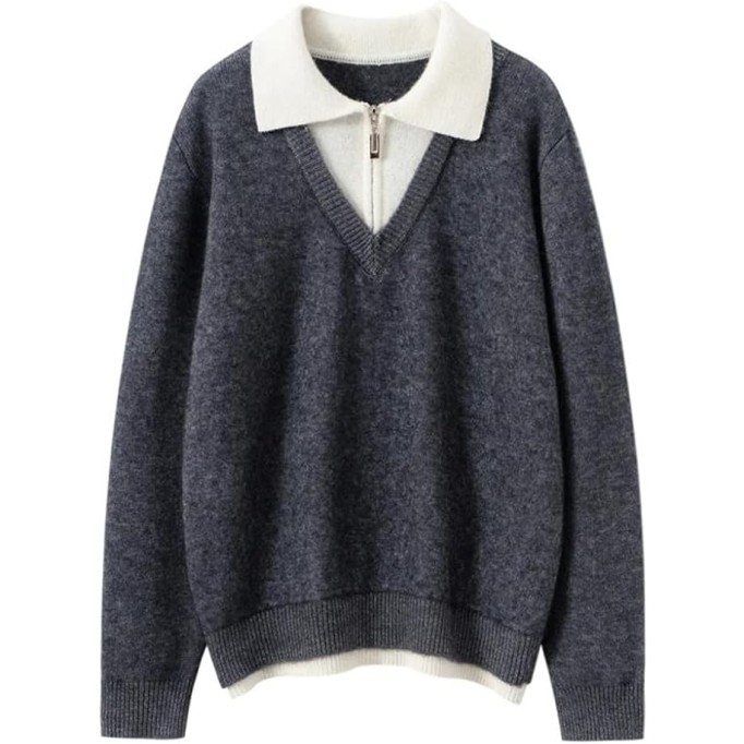 Women's Lapel Sweater Autumn and Winter Thickened Casual Loose Women's Knitted Top