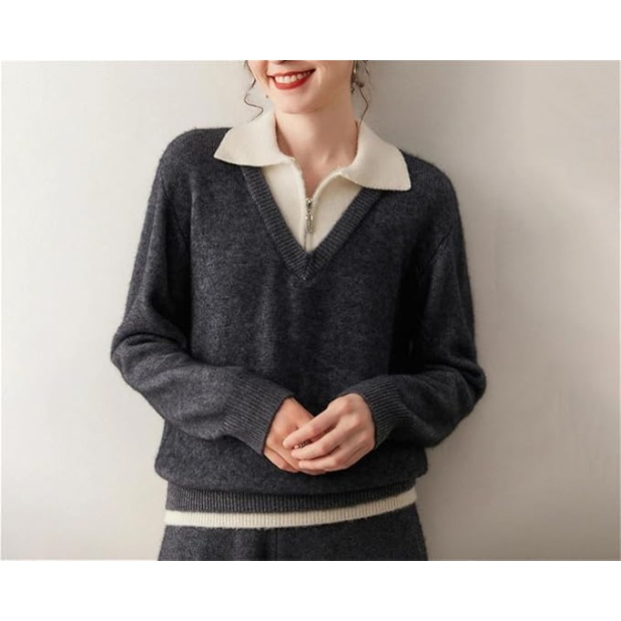 Women's Lapel Sweater Autumn and Winter Thickened Casual Loose Women's Knitted Top