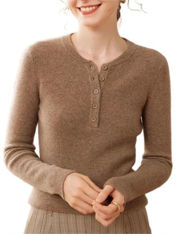 Women Fall Wintern Cashmere Wool Blend Sweater Solid Button V-Neck Long Sleeve Slim Pullover Jumper
