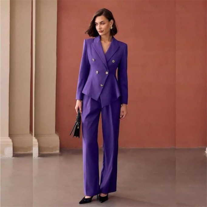 Women Suits Double Breasted Peak Lapel Slim Fit Customized 2 Piece Jacket Pants Sets