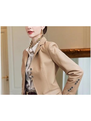 Women Elegant Sheepskin Leather Jacket Slim Fit Moto Biker Coat Casual Streetwear Winter Outerwear