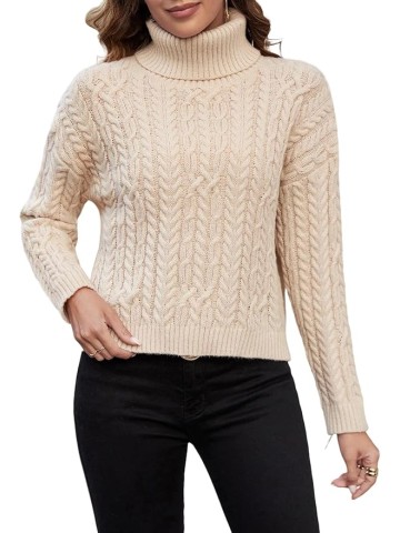 Women's Turtleneck Sweater Loose Casual Pullover Lightweight Knit Pullover Sweaters Jumper Tops