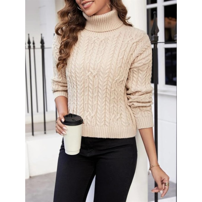 Women's Turtleneck Sweater Loose Casual Pullover Lightweight Knit Pullover Sweaters Jumper Tops
