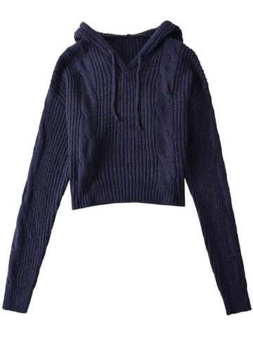JSEIAJB Loose Casual Pullover Short Sweater Women's Slouchy Hooded Drawstring Knit Tunic