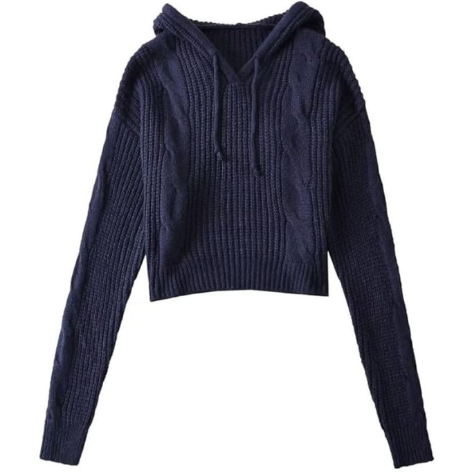 JSEIAJB Loose Casual Pullover Short Sweater Women's Slouchy Hooded Drawstring Knit Tunic