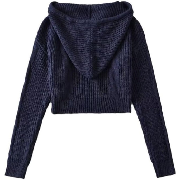 JSEIAJB Loose Casual Pullover Short Sweater Women's Slouchy Hooded Drawstring Knit Tunic