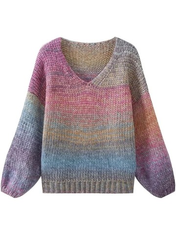 JSEIAJB Women's Winter Gradient Color Loose Casual Knit Sweater Women's Sweater