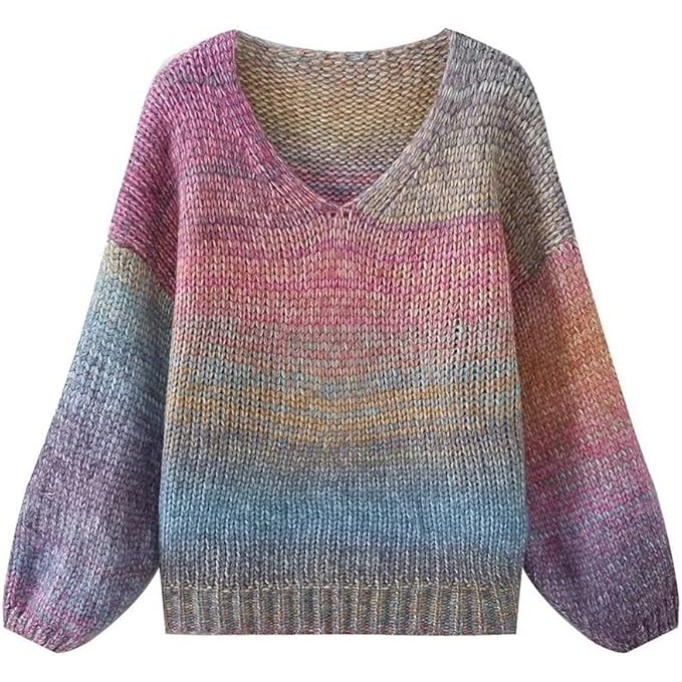 JSEIAJB Women's Winter Gradient Color Loose Casual Knit Sweater Women's Sweater
