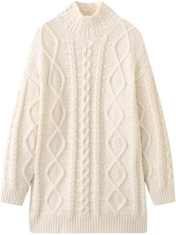 JSEIAJB Women's Slouchy Loose Casual Stand Collar Textured Knit Sweater