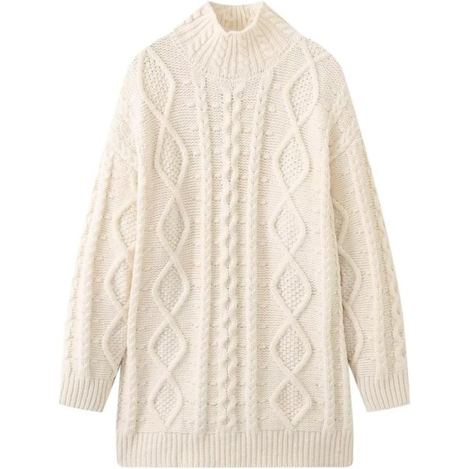 JSEIAJB Women's Slouchy Loose Casual Stand Collar Textured Knit Sweater