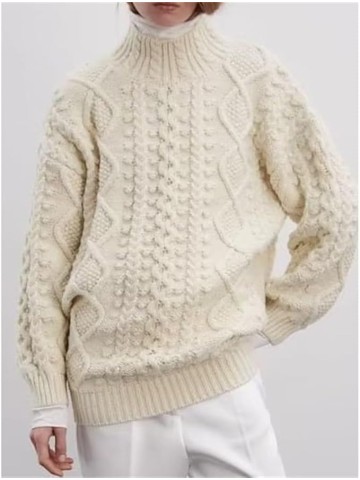 JSEIAJB Women's Slouchy Loose Casual Stand Collar Textured Knit Sweater