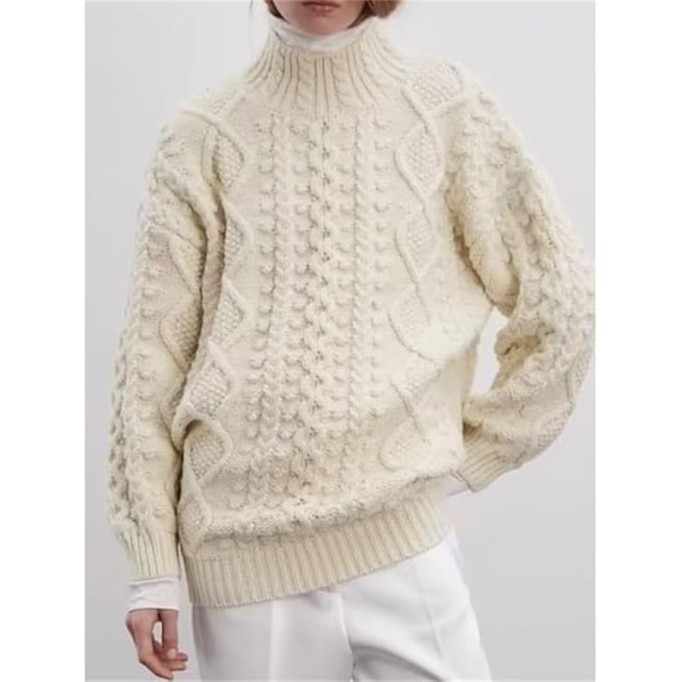 JSEIAJB Women's Slouchy Loose Casual Stand Collar Textured Knit Sweater