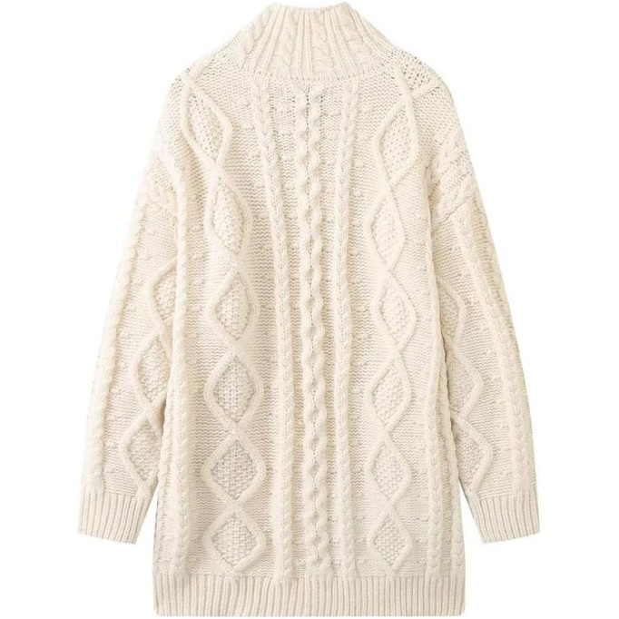JSEIAJB Women's Slouchy Loose Casual Stand Collar Textured Knit Sweater