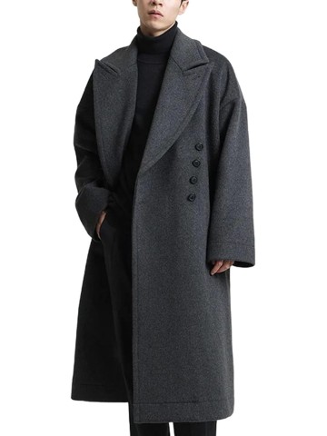 Men's Woolen Coat Mid-Length Warm Winter Long Oversized Casual Soft Warm Dark Grey Woolen Coats