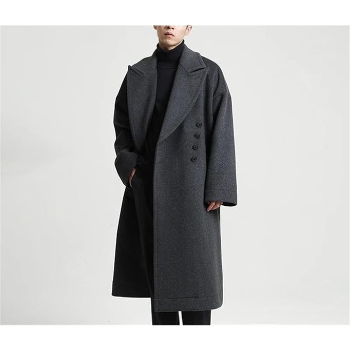 Men's Woolen Coat Mid-Length Warm Winter Long Oversized Casual Soft Warm Dark Grey Woolen Coats