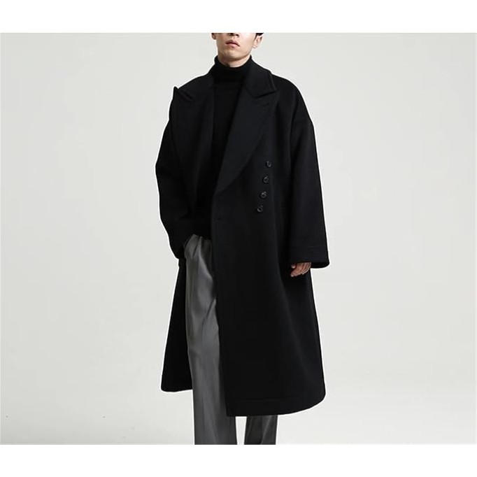 Men's Woolen Coat Mid-Length Warm Winter Long Oversized Casual Soft Warm Dark Grey Woolen Coats
