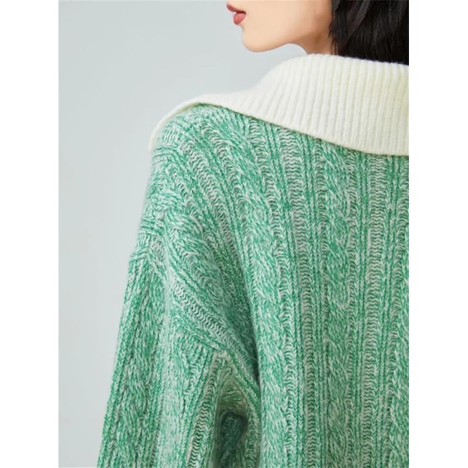 Women's Textured Knit Sweater Loose-Fitting V-Neck Pullover Casual Long-Sleeved Knit Top