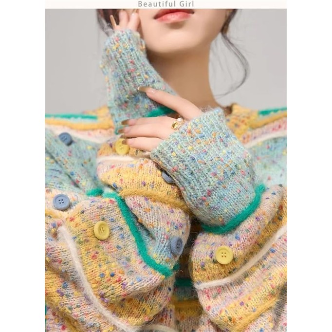 Women's Oversized Colorful Striped Sweater - Loose-Fit Knit Pullover Casual Street Style Sweater