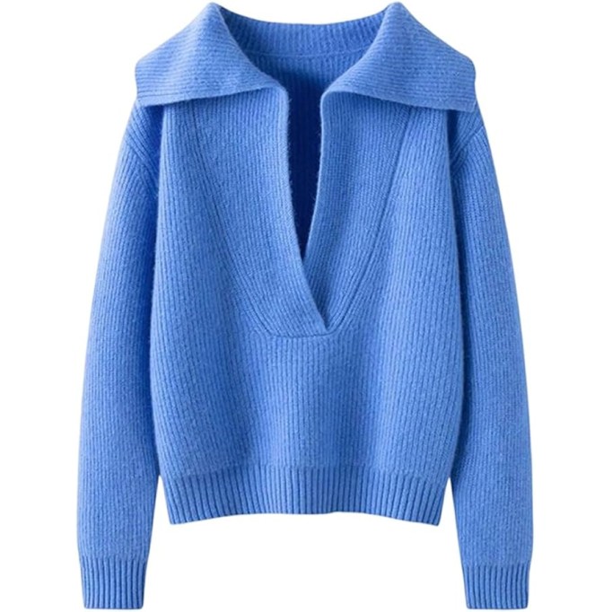 Women's Big V-Neck Pullover Casual Knit Sweater Autumn Winter Loose Style Coat