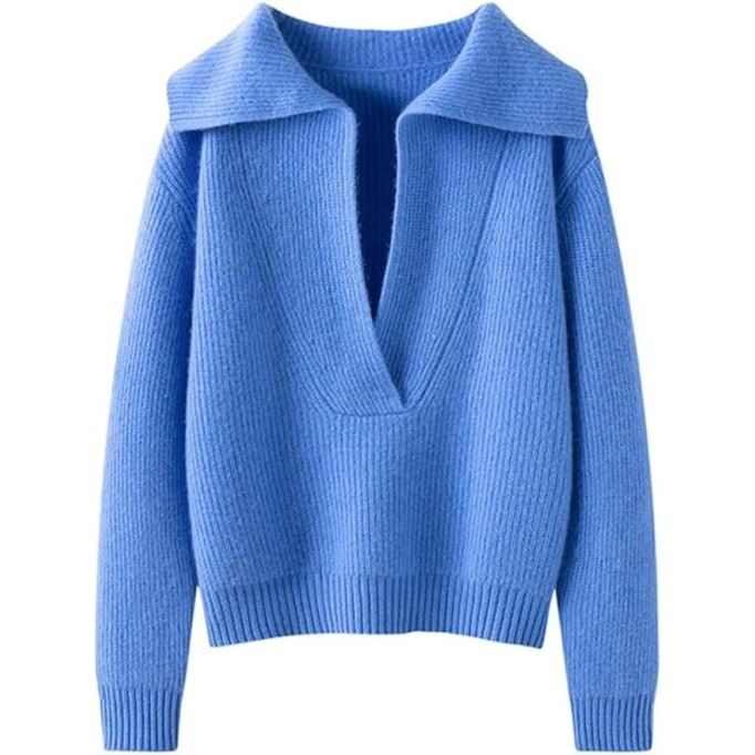 Women's Big V-Neck Pullover Casual Knit Sweater Autumn Winter Loose Style Coat