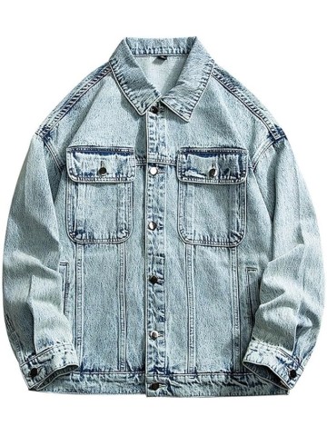 Washed Denim Jacket For Men's Loose Oversized, Handsome And Versatile Casual