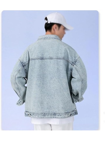 Washed Denim Jacket For Men's Loose Oversized, Handsome And Versatile Casual