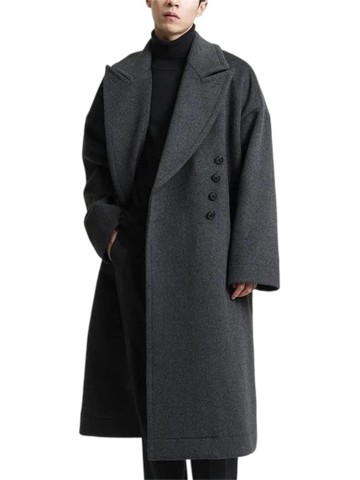 Men's Long Oversized Woollen Coat Casual Loose Fit Double Breasted Soft Warm Jacket Elegant Designer Clothes Outerwear