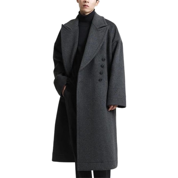 Men's Long Oversized Woollen Coat Casual Loose Fit Double Breasted Soft Warm Jacket Elegant Designer Clothes Outerwear