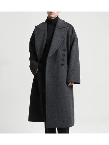 Men's Long Oversized Woollen Coat Casual Loose Fit Double Breasted Soft Warm Jacket Elegant Designer Clothes Outerwear