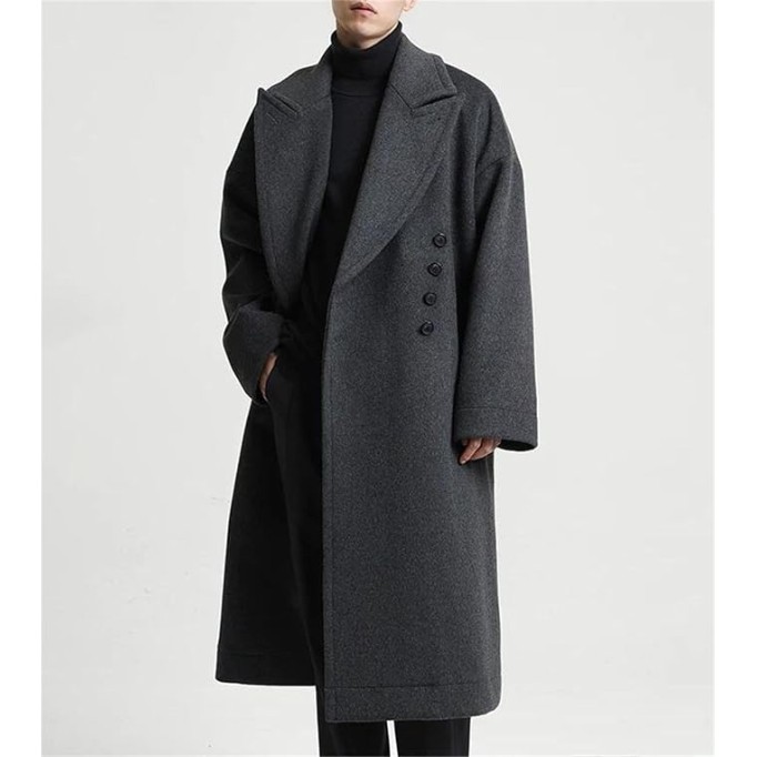 Men's Long Oversized Woollen Coat Casual Loose Fit Double Breasted Soft Warm Jacket Elegant Designer Clothes Outerwear