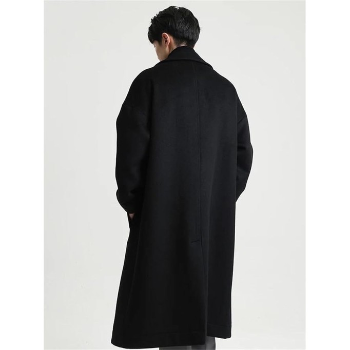 Men's Long Oversized Woollen Coat Casual Loose Fit Double Breasted Soft Warm Jacket Elegant Designer Clothes Outerwear