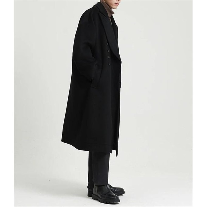 Men's Long Oversized Woollen Coat Casual Loose Fit Double Breasted Soft Warm Jacket Elegant Designer Clothes Outerwear