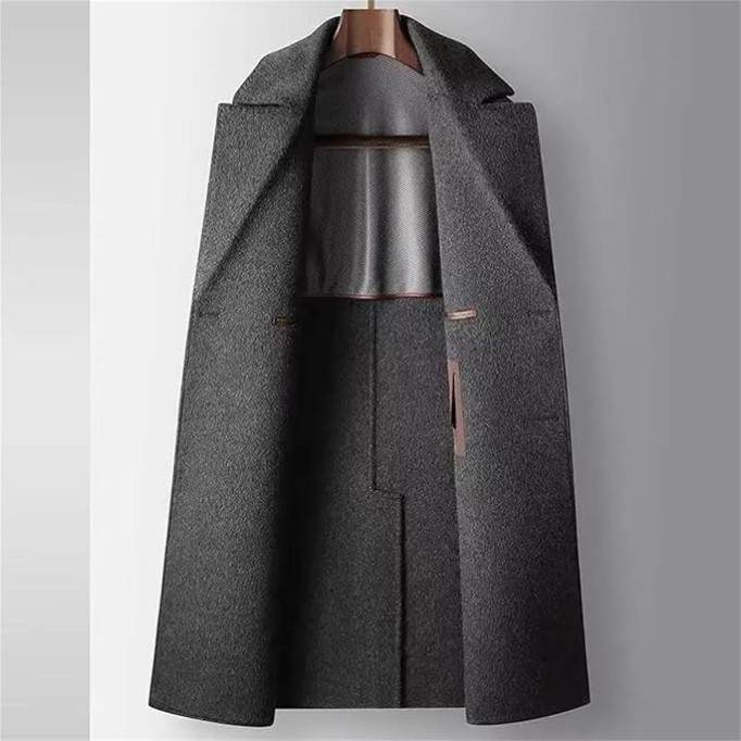 Men's Woolen Coat Medium Long Double Sided Wind-Resistant Jacket Single Breasted Fashionable Casual Overcoat For Shopping