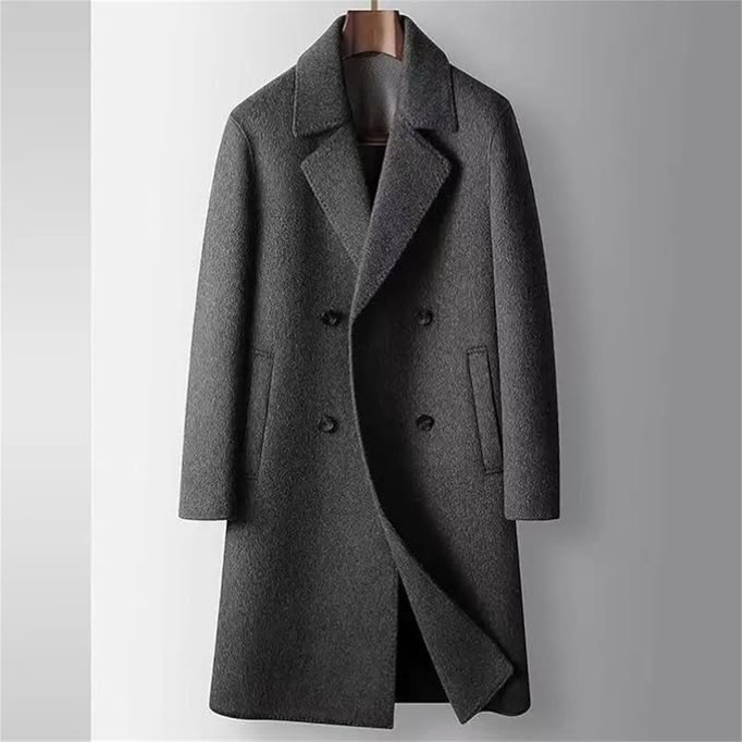 Men's Woolen Coat Medium Long Double Sided Wind-Resistant Jacket Single Breasted Fashionable Casual Overcoat For Shopping