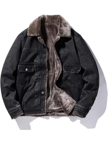 Denim Jacket, men's Winter Plush, Thickened Loose Oversized warm Cotton, Casual Lamb Cashmere