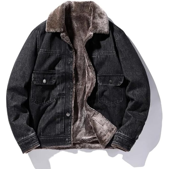 Denim Jacket, men's Winter Plush, Thickened Loose Oversized warm Cotton, Casual Lamb Cashmere