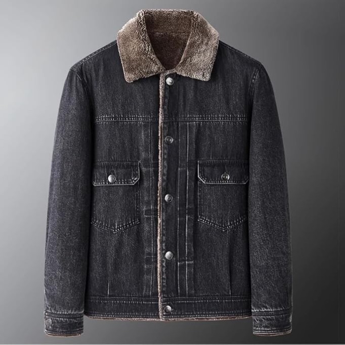 Denim Jacket, men's Winter Plush, Thickened Loose Oversized warm Cotton, Casual Lamb Cashmere