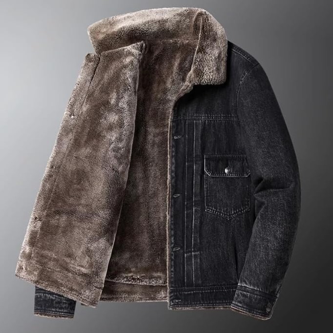 Denim Jacket, men's Winter Plush, Thickened Loose Oversized warm Cotton, Casual Lamb Cashmere