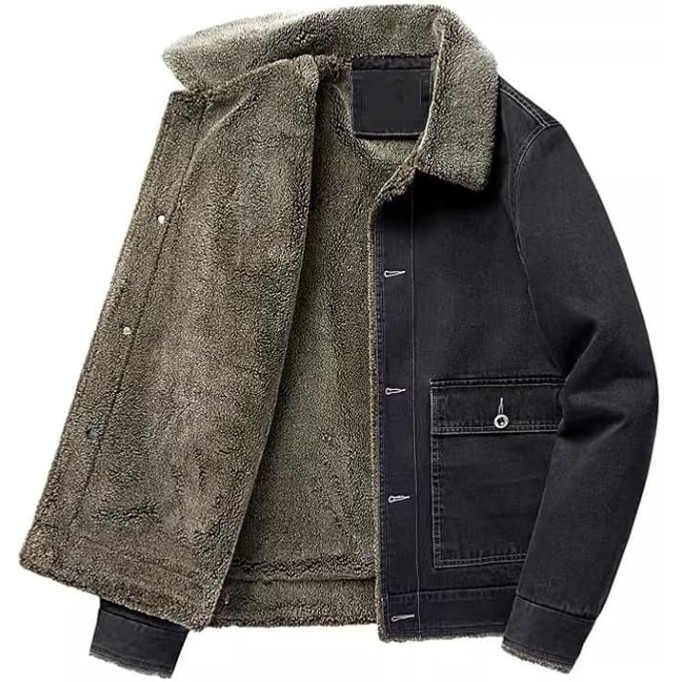 Denim Jacket men's Loose Winter Oversized Casual Plush thick warm