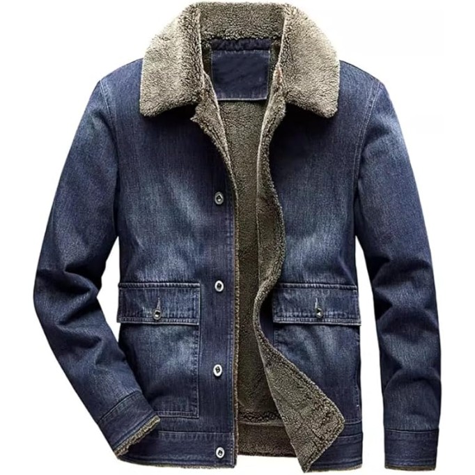 Denim Jacket men's Loose Winter Oversized Casual Plush thick Warm