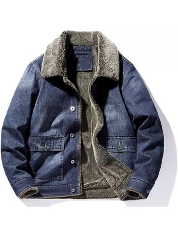 Denim Jacket men's Loose Winter Oversized Casual Plush thick Warm