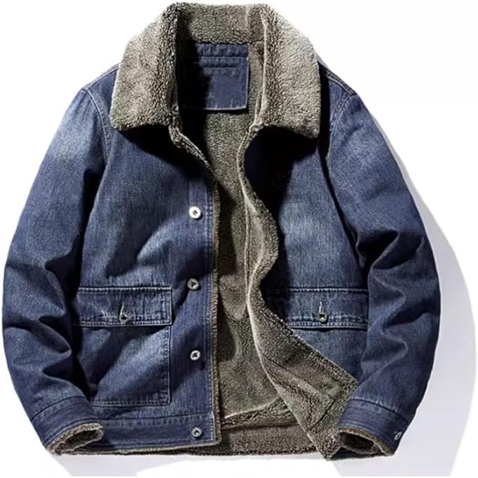 Denim Jacket men's Loose Winter Oversized Casual Plush thick Warm
