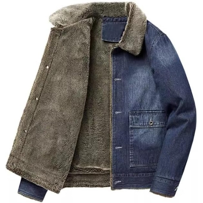 Denim Jacket men's Loose Winter Oversized Casual Plush thick Warm