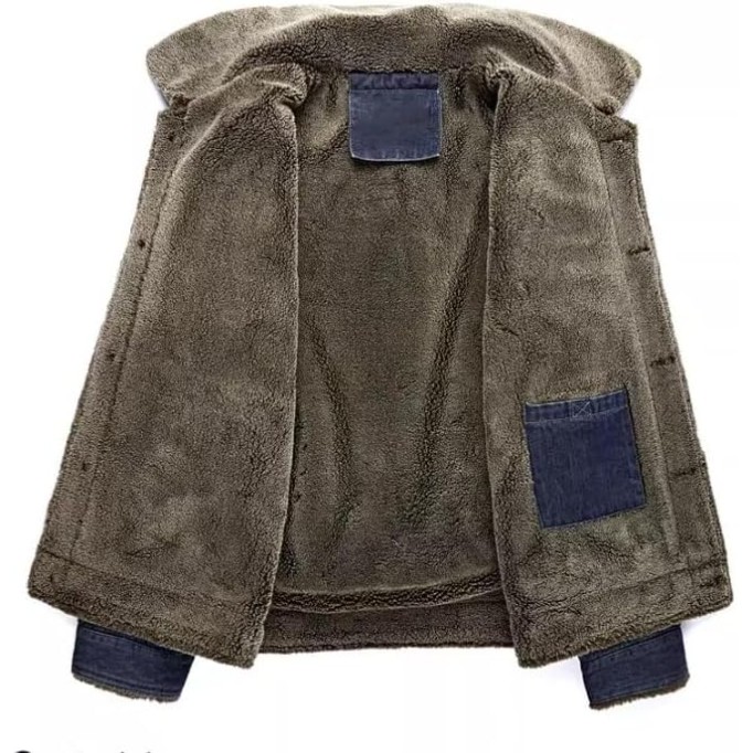 Denim Jacket men's Loose Winter Oversized Casual Plush thick Warm