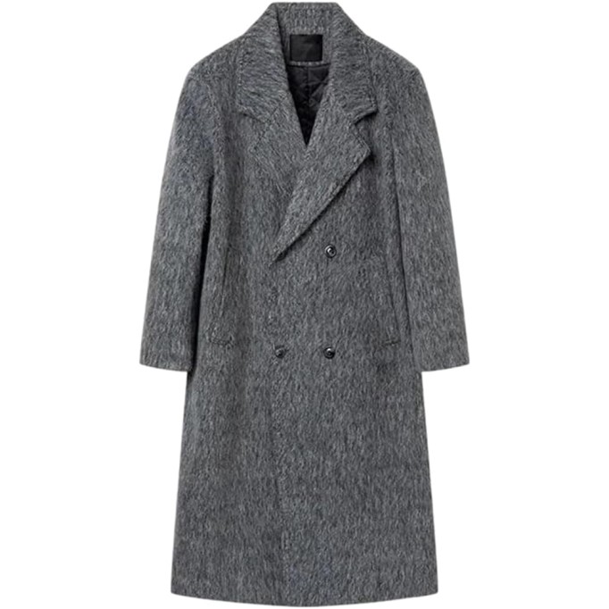 Men Oversized Woolen Pea Coats Long Thickened Warm Shoulder Pads Double Breasted Overcoats Fall Winter