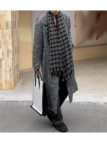 Men Oversized Woolen Pea Coats Long Thickened Warm Shoulder Pads Double Breasted Overcoats Fall Winter