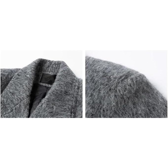 Men Oversized Woolen Pea Coats Long Thickened Warm Shoulder Pads Double Breasted Overcoats Fall Winter