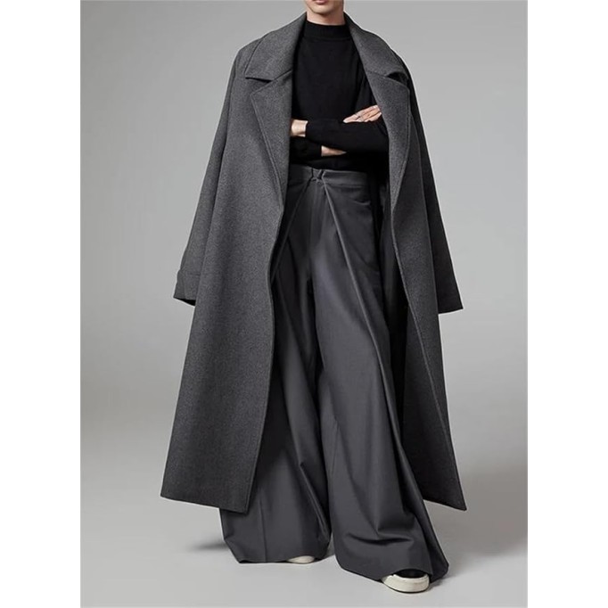 Men Long Woolen Blends Pea Coats Warm Overcoats Fall Winter Oversized Notch Necks