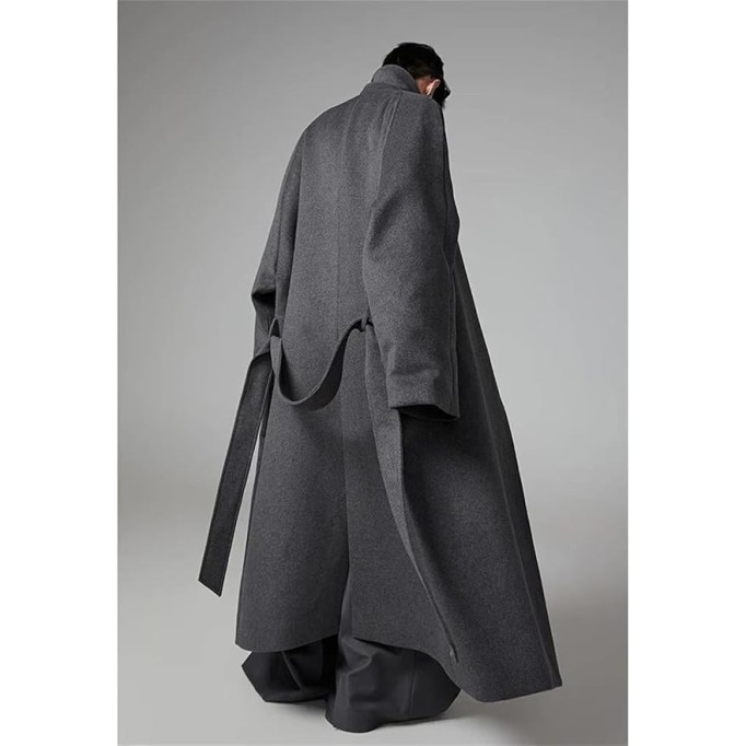 Men Long Woolen Blends Pea Coats Warm Overcoats Fall Winter Oversized Notch Necks
