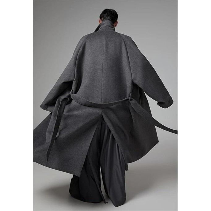 Men Long Woolen Blends Pea Coats Warm Overcoats Fall Winter Oversized Notch Necks